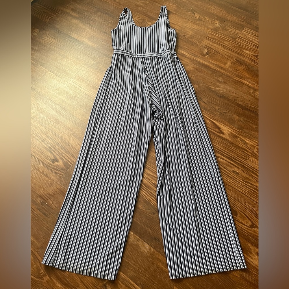 Black/ blue and white stripped cotton jumpsuit